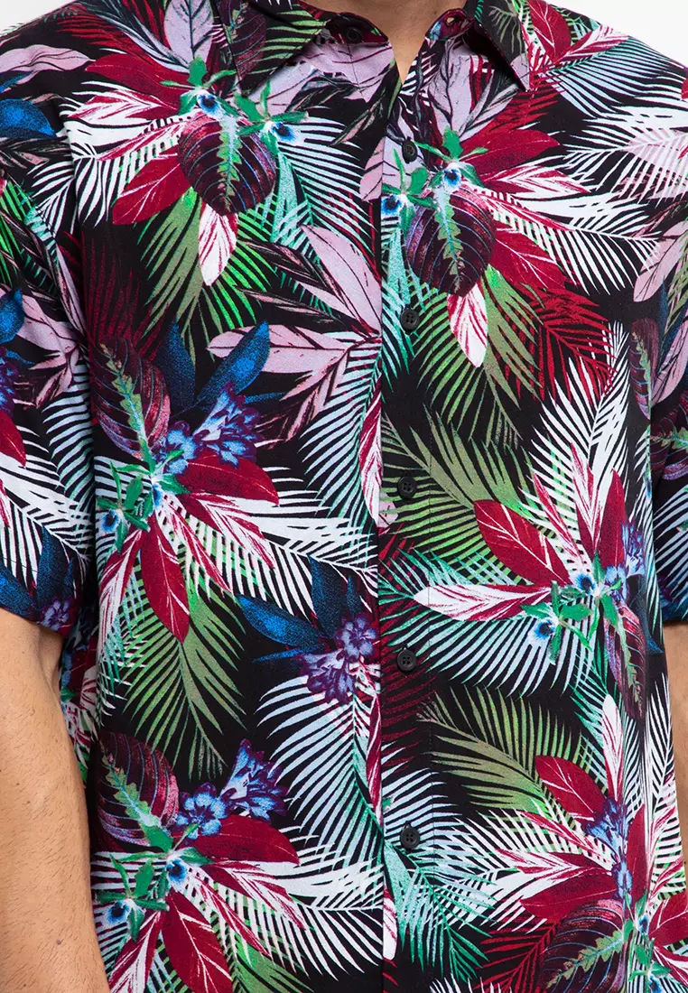 Nade Japan NTA12 Kemeja Pria Kasual Motif Tropical Merah Pink