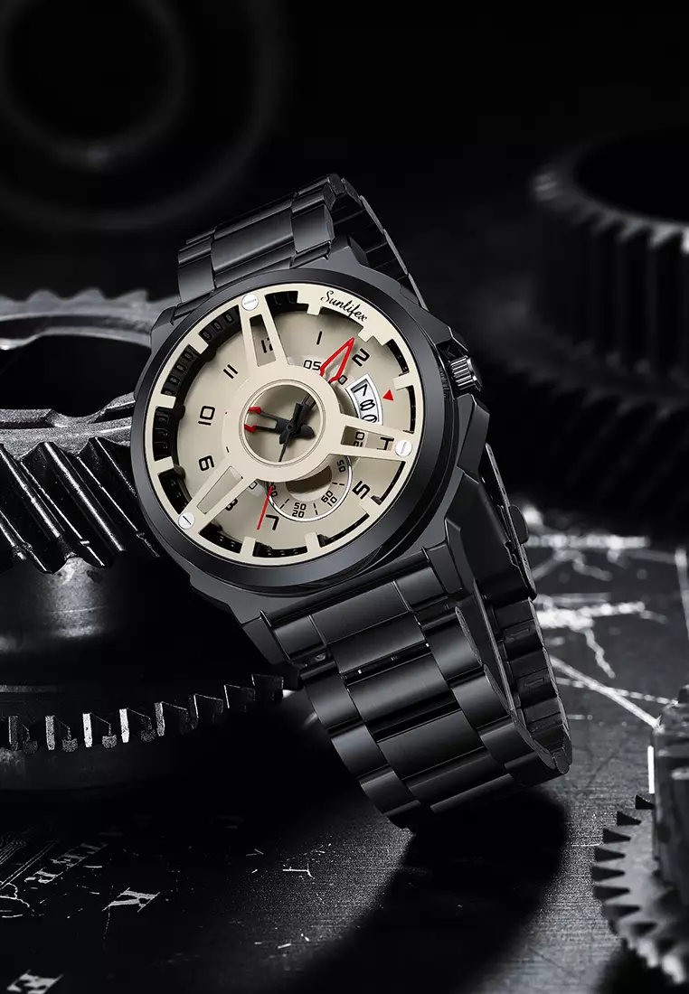 Jam Tangan Pria 9111 Hollow Dial Kuarsa Mode Tanggal Cool Anti Air Jam Tangan Cowok Original blackbrown