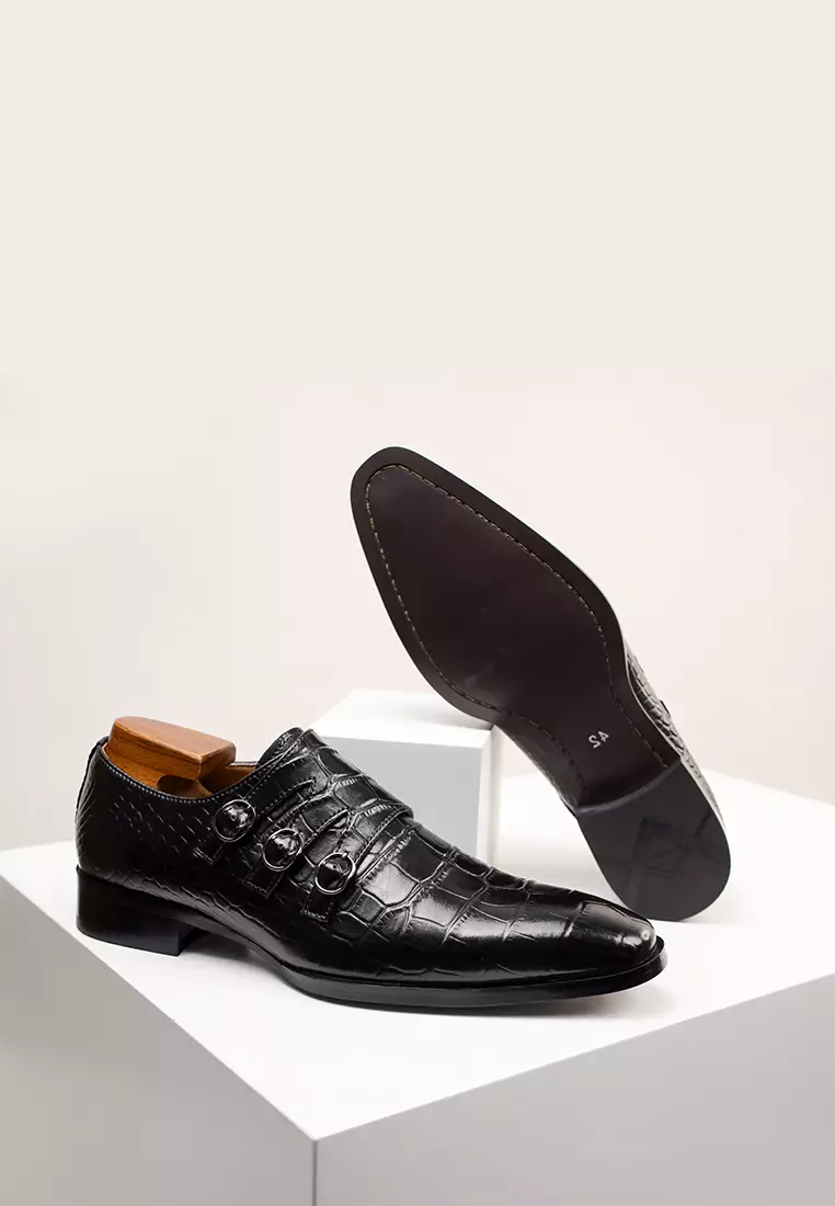 Alligator Pattern Leather Monk Strap Shoes MK5009-6