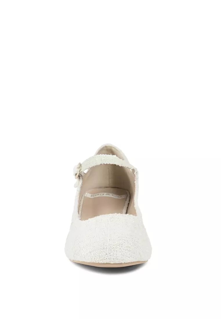 Tweed Mary Jane Sandals in White