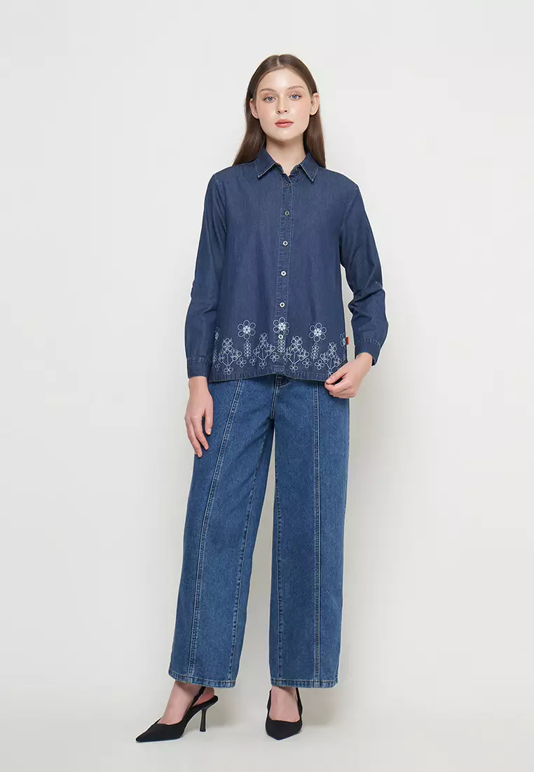 DUST Kemeja Denim Nasha Medium Dark Blue (D.116501)