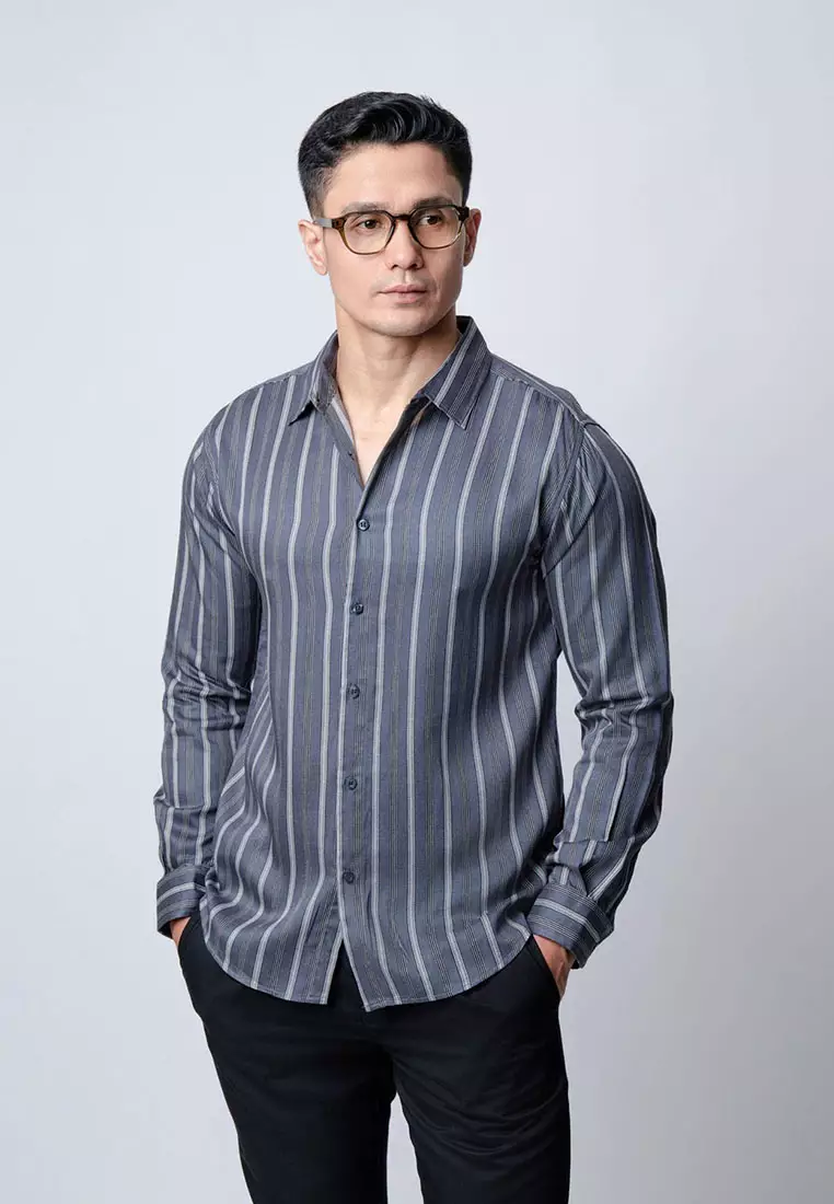 Virgo Stripe Shirt Grey LS