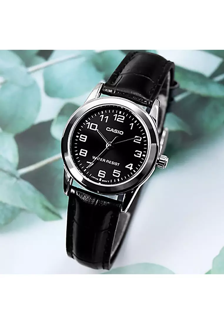 Couple Analog Watch MTP/LTP-V001L-1B Black Leather Strap