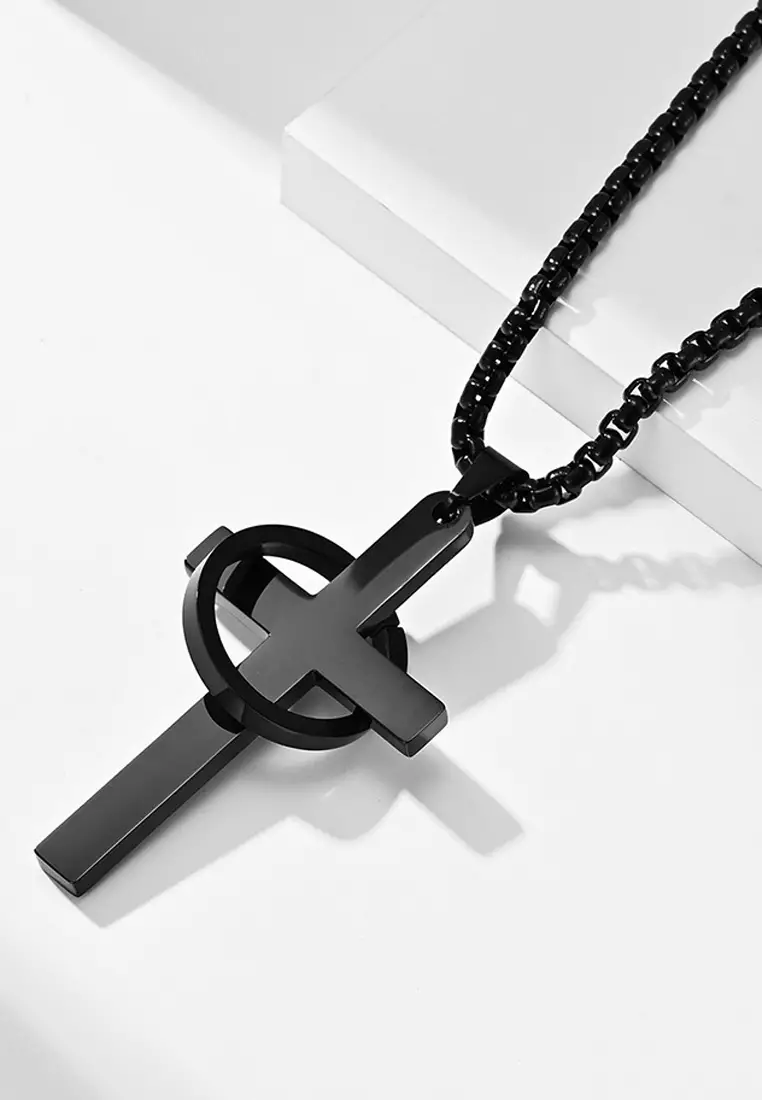 Piano Black Cross Pendant Necklace