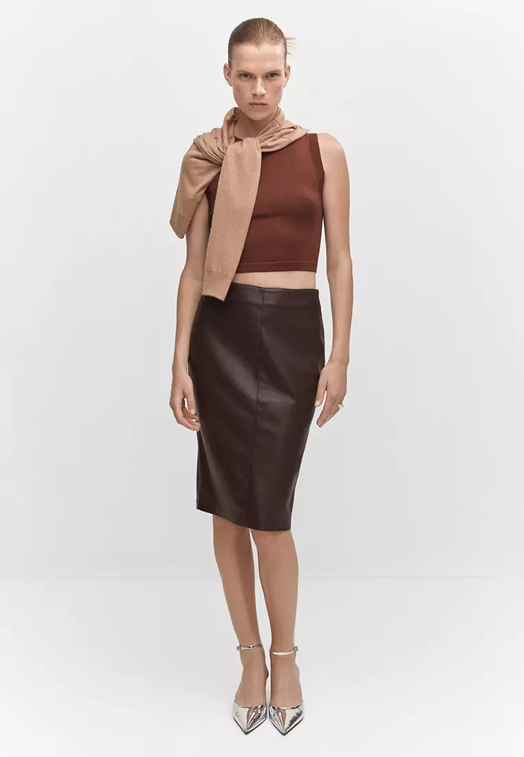 Mango faux hot sale leather pencil skirt