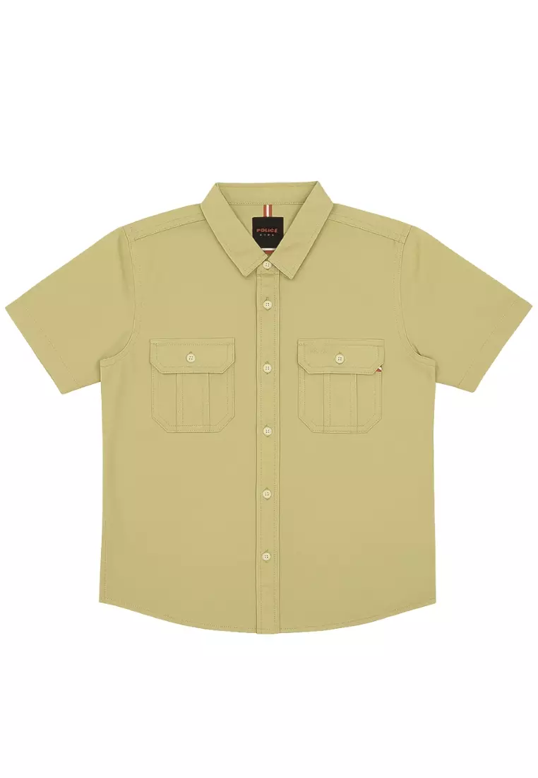 POLICE Kemeja Polos Cotton Kantong Dua Anak Laki Laki