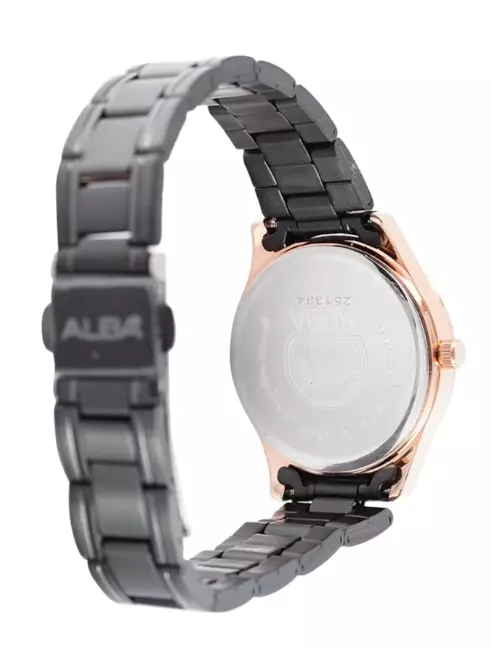 Jam Tangan Wanita Alba Prestige ARX024 ARX024X1 Strap Stainless Steel Black Color Black Dial Rose Gold Ring Style Original Garansi Resmi