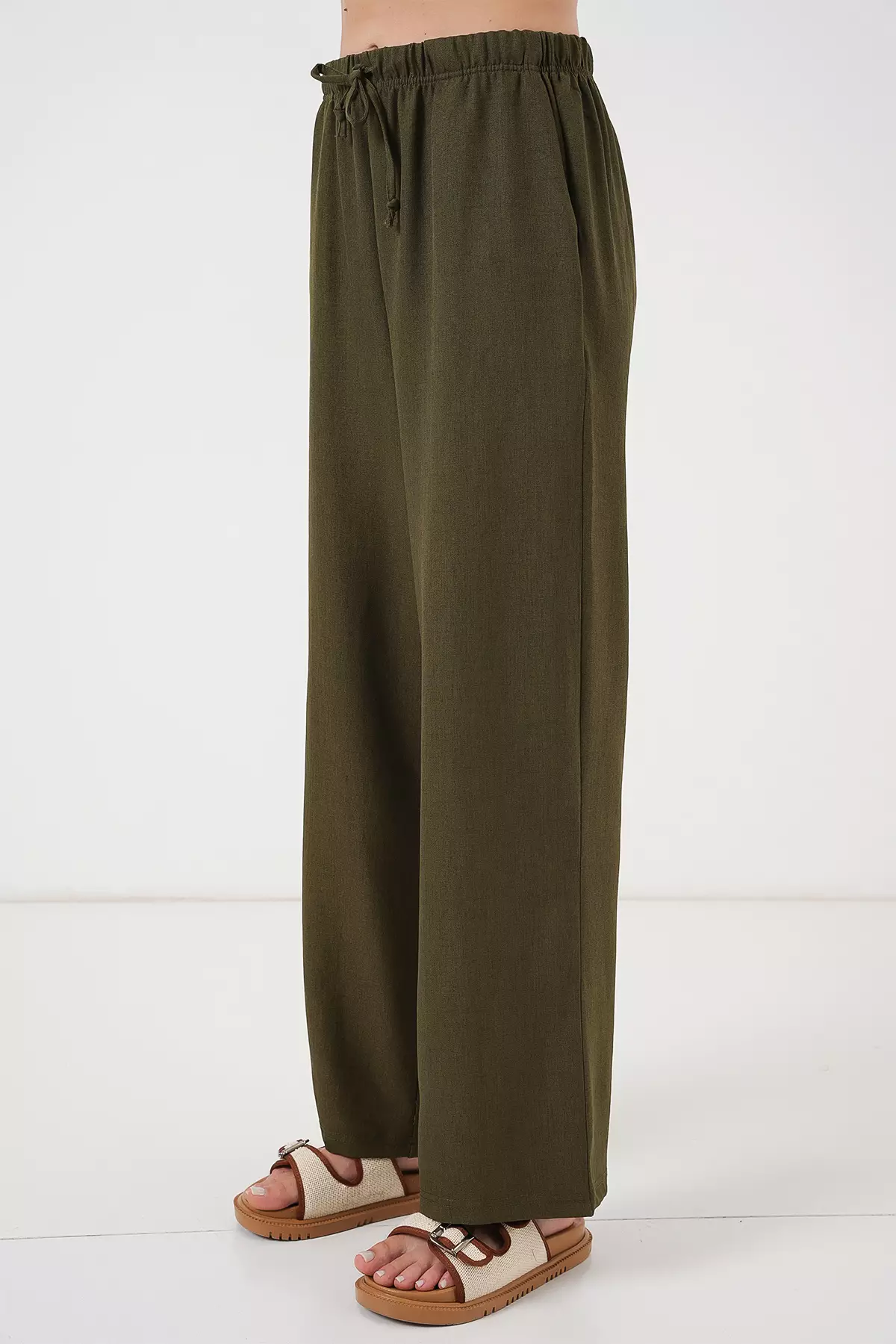Wide Leg Linen-Look Trousers