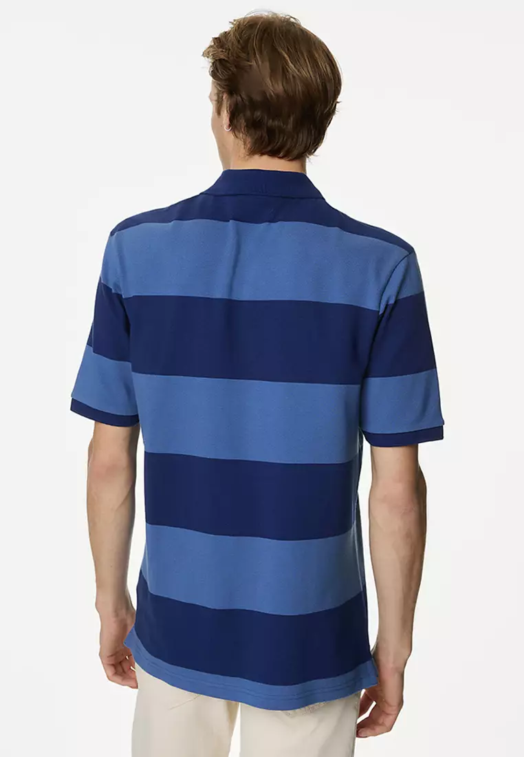 Pure Cotton Striped Pique Polo Shirt