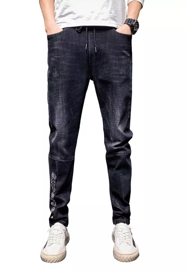 Mens denim hot sale drawstring jeans