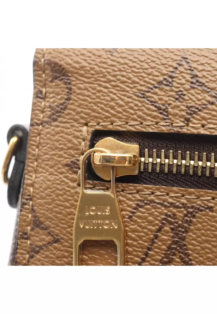 Pre-Loved Louis Vuitton pochette Metis MM monogram reverse Handbag PVC leather Brown black 2WAY
