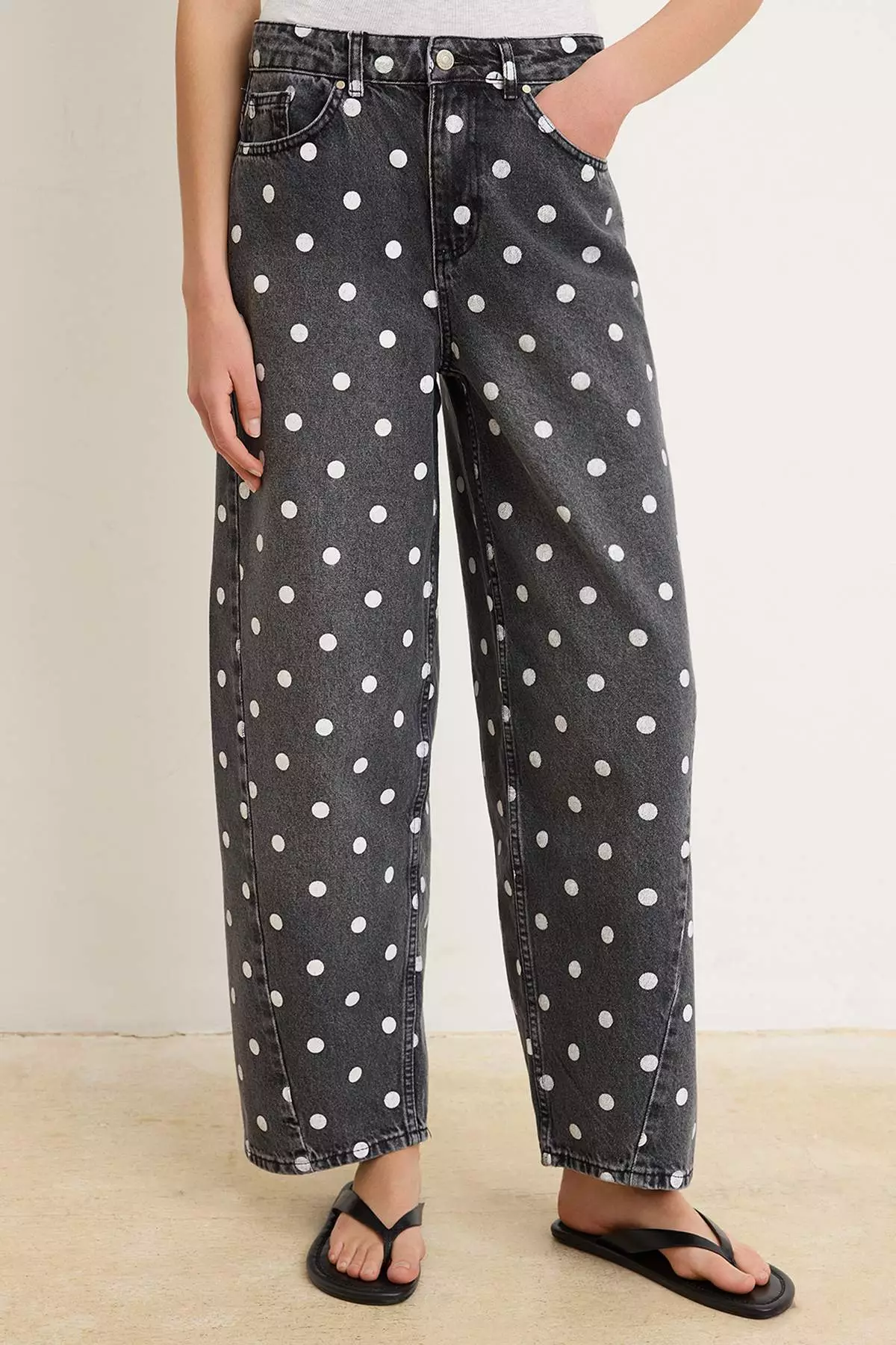 Anthracite Polka Dot Pack High Waist Baggy Jeans Twoss26Je335