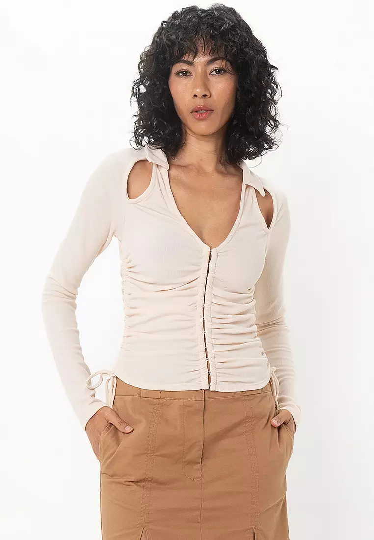 Jual ASOS Design Cut Out Shoulder Ruched Front Shirt Original 2025