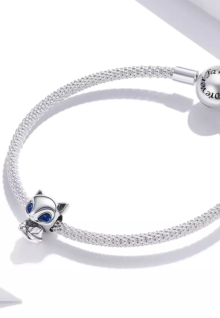 Solid 925 Sterling Silver Blue Eyed Fox Charm