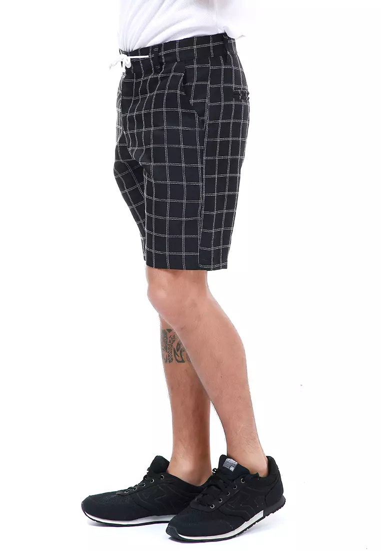 Rissham Celana Pendek Chino Pria Motif Tartan Casual Short Pants Material Cotton ORIGINAL - Black
