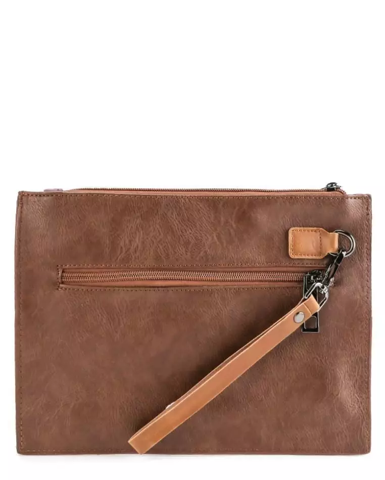 Distressed Leather Slim Pouch Clutch