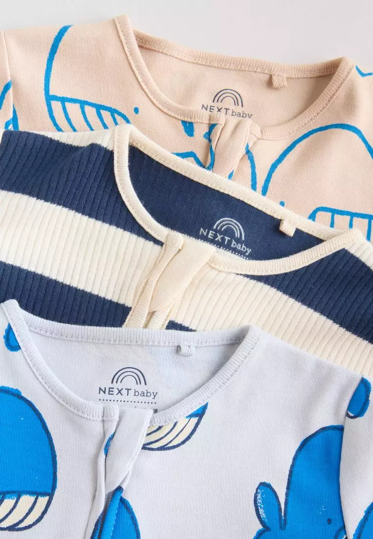 Two Way Zip Baby Sleepsuits 3 Pack