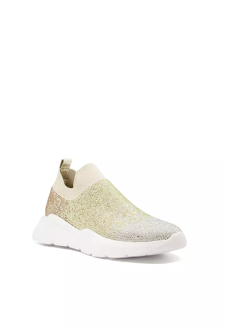 Discount on Dune London  shoes - SKU: Elixir Embellished Chunky-Sole Sock Trainers Gold