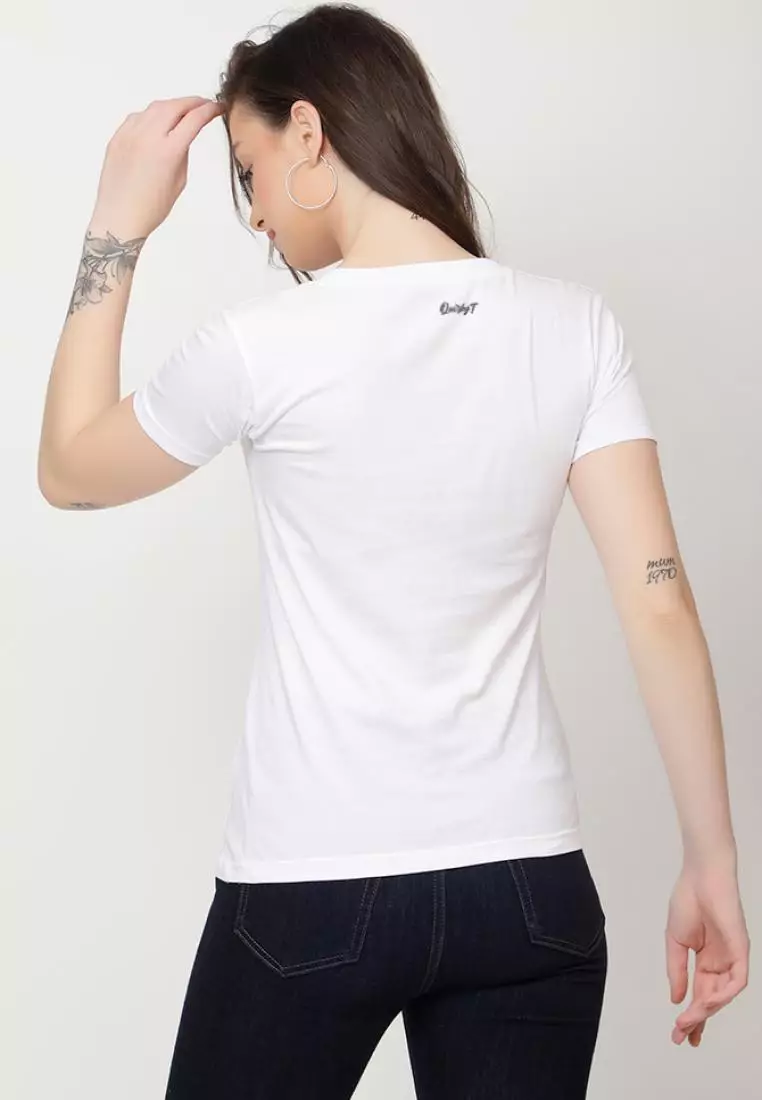 Urban Print Relaxed Short Sleeve Stylish White Cotton Casual Graphic Print Tee/TShirt