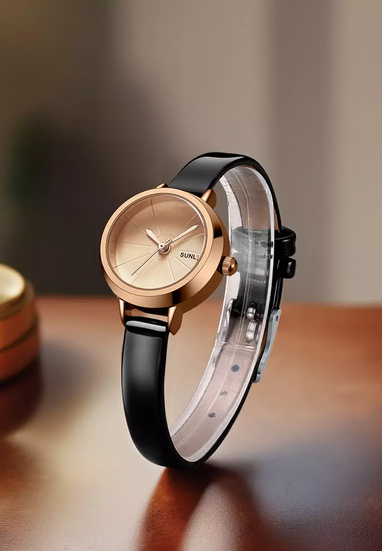 Jam Tangan Wanita Korea Retro Mini Dial Kasual Tali Kulit Jam Tangan Cewek Original black