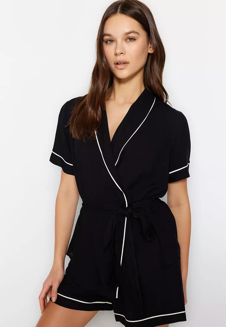 Tie and Piping Detailed Pajamas Set