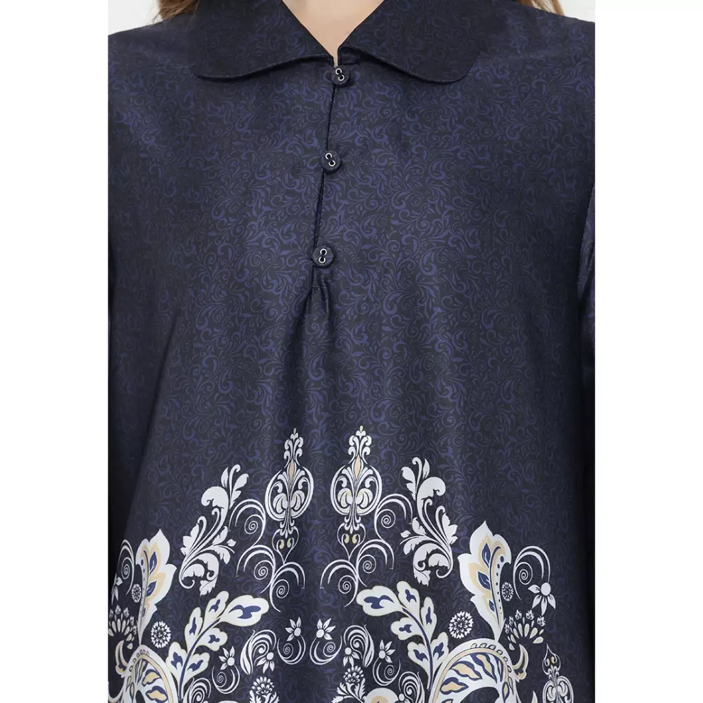 Blouse Wanita Modern Warna Biru Navy Motif Bunga Elegan Untuk Acara Santai dan Semi Formal (Defect serat kain) By Brilliant Girl Warna Blouse
