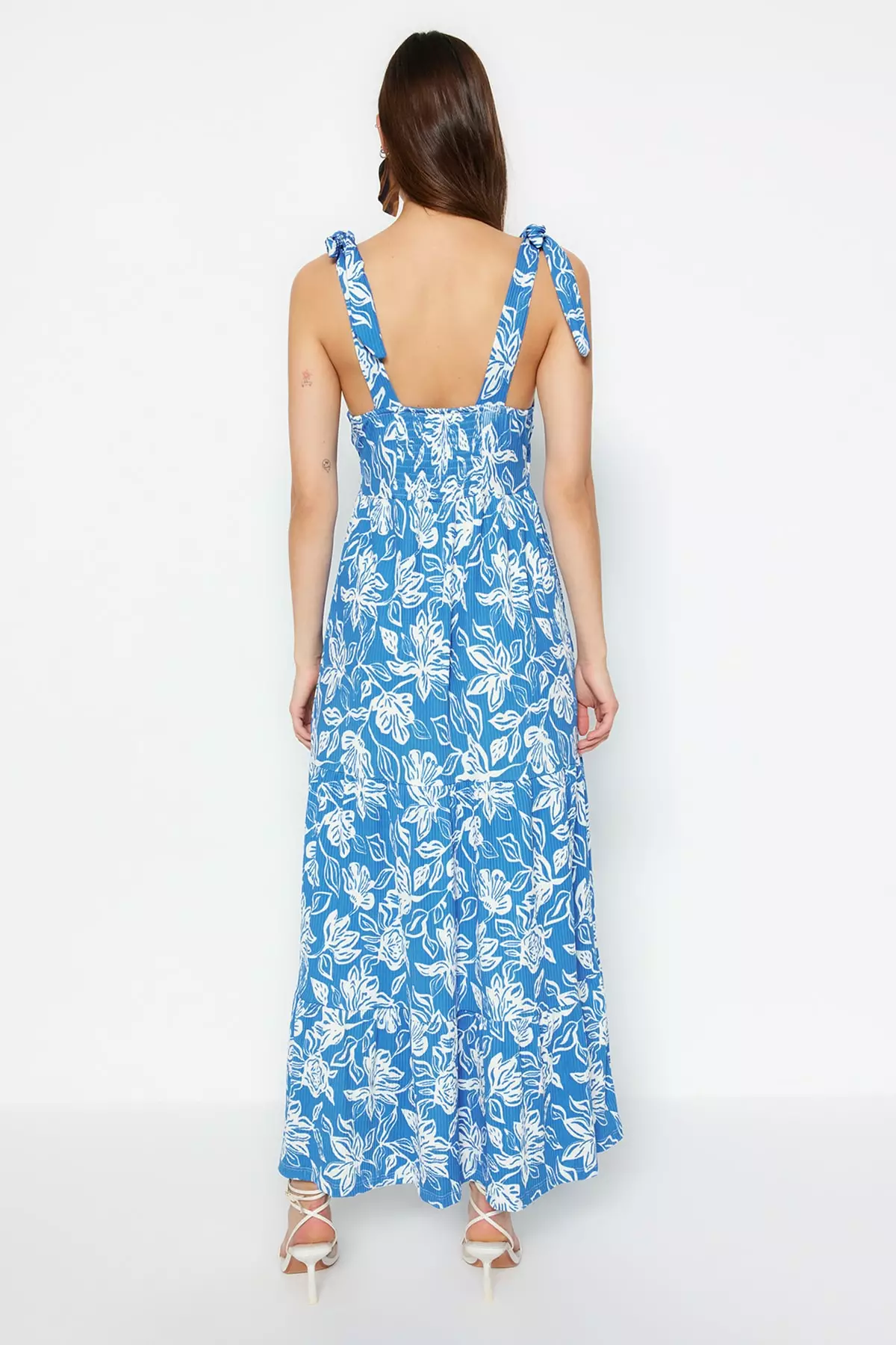 Trendyol Mink Floral Patterned Twill Morning Gown, Visone, S