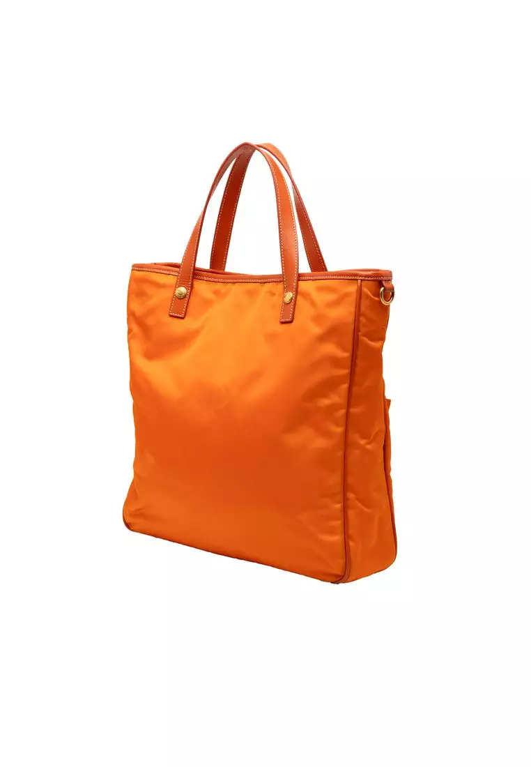 Pre-Loved Prada Saffiano Trimmed Tessuto Logo Oro Satchel