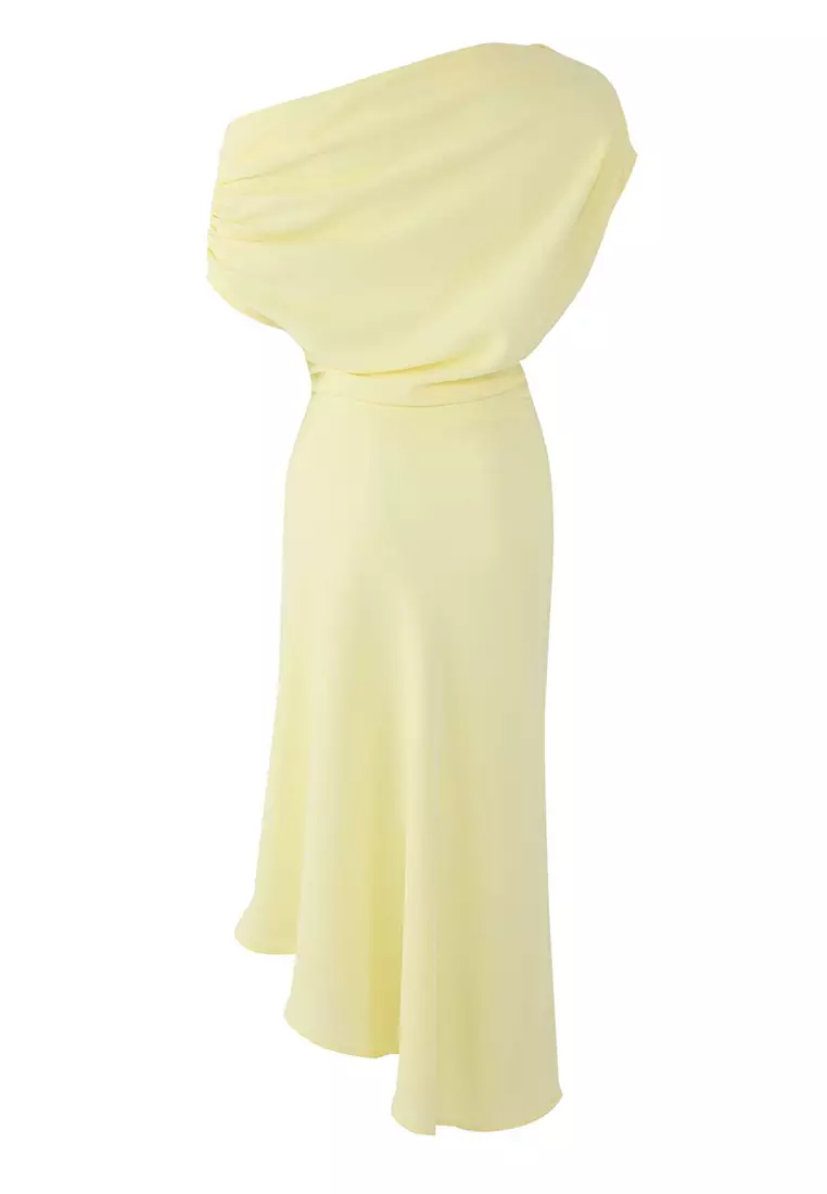 Asymmetrical Ruched Midi Dress
