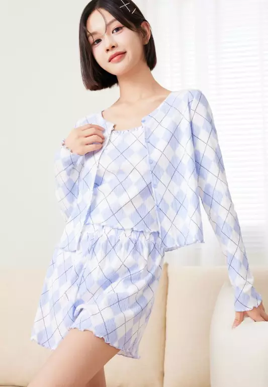 JETTA ARGYLE PRINT PAJAMA SET BREATHABLE POINTELLE FABRIC BABLYLOCK EDGE REGULAR FIT FOR WOMAN GIRL HW09393