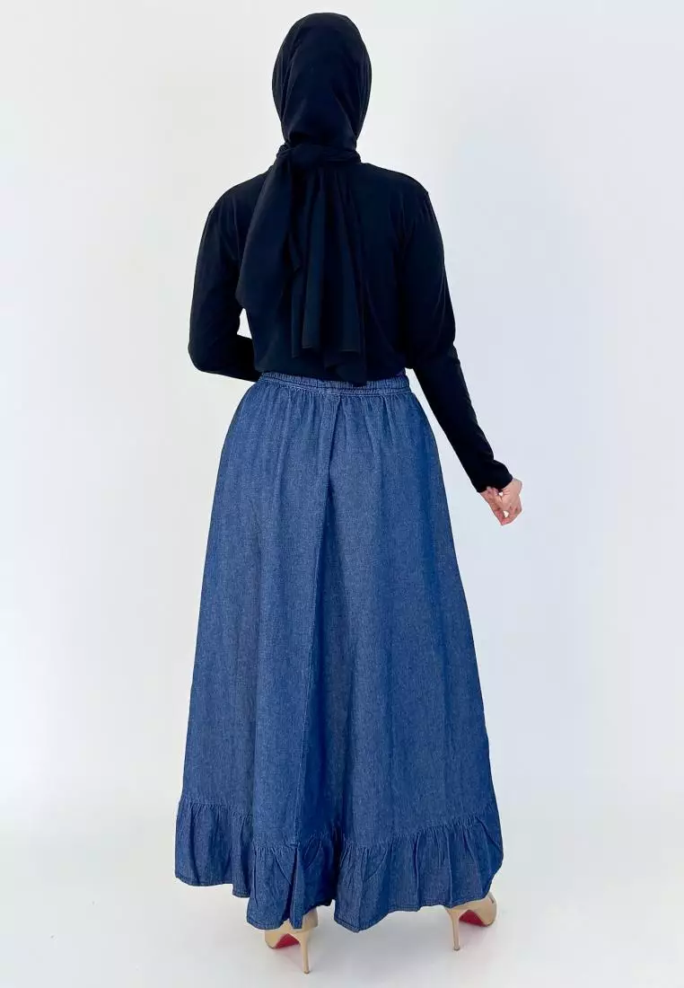 Inara Denim Skirt (Rok Panjang Soft Jeans A-Line) Dark Blue