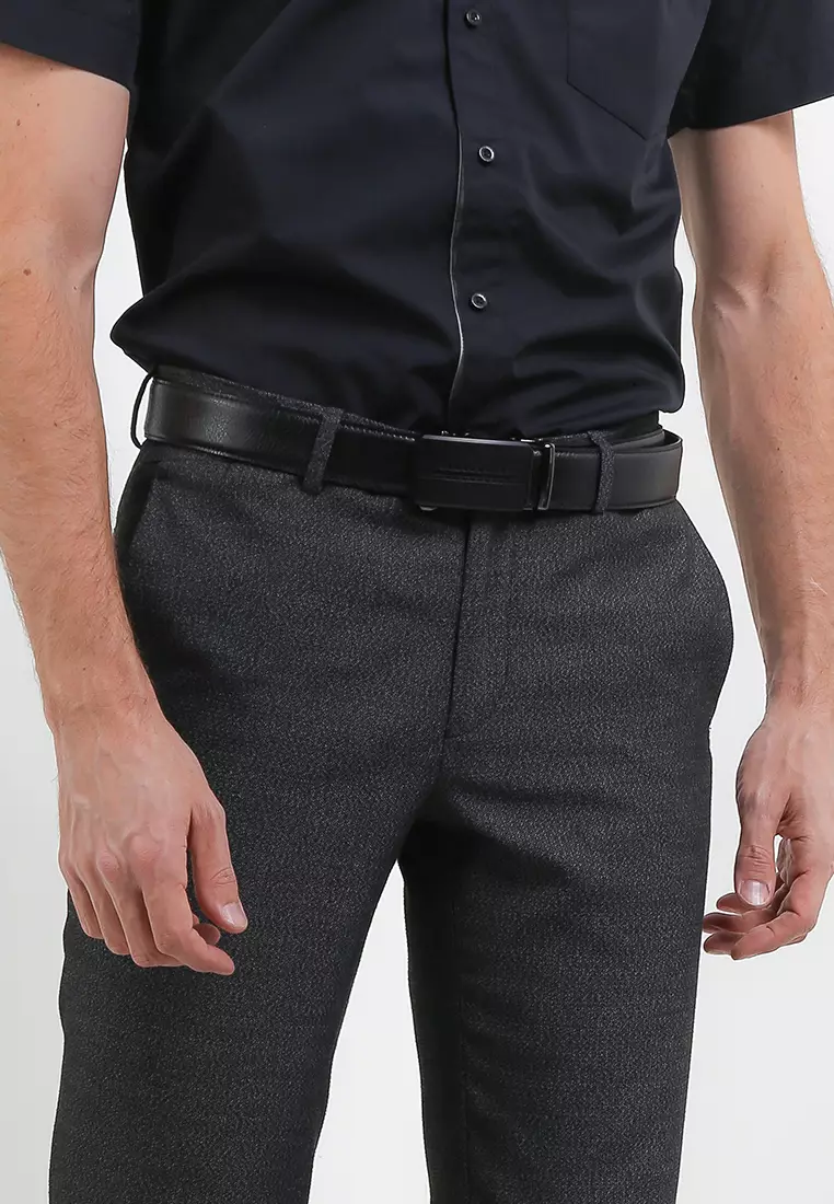 Line Plate Buckle Top Grain Leather Belt