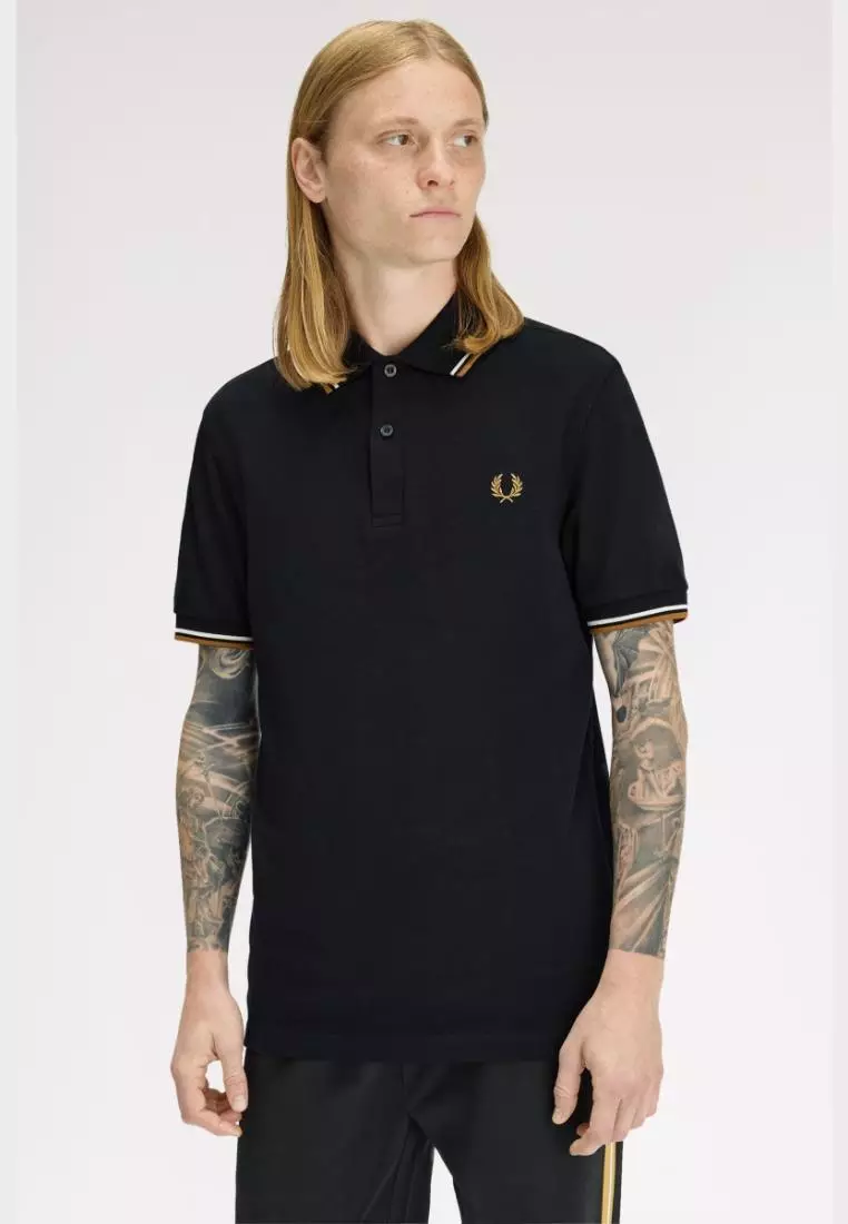 Fred Perry M3600 Twin Tipped Fred Perry Shirt (Black / Ecru / Dark Caramel)