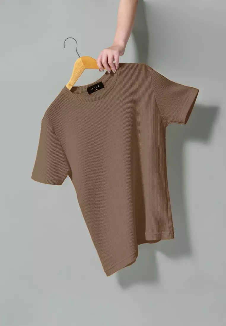 Kale Waffle Soft Brown / Kaos Polos Tekstur Lengan Pendek Pria / Unisex