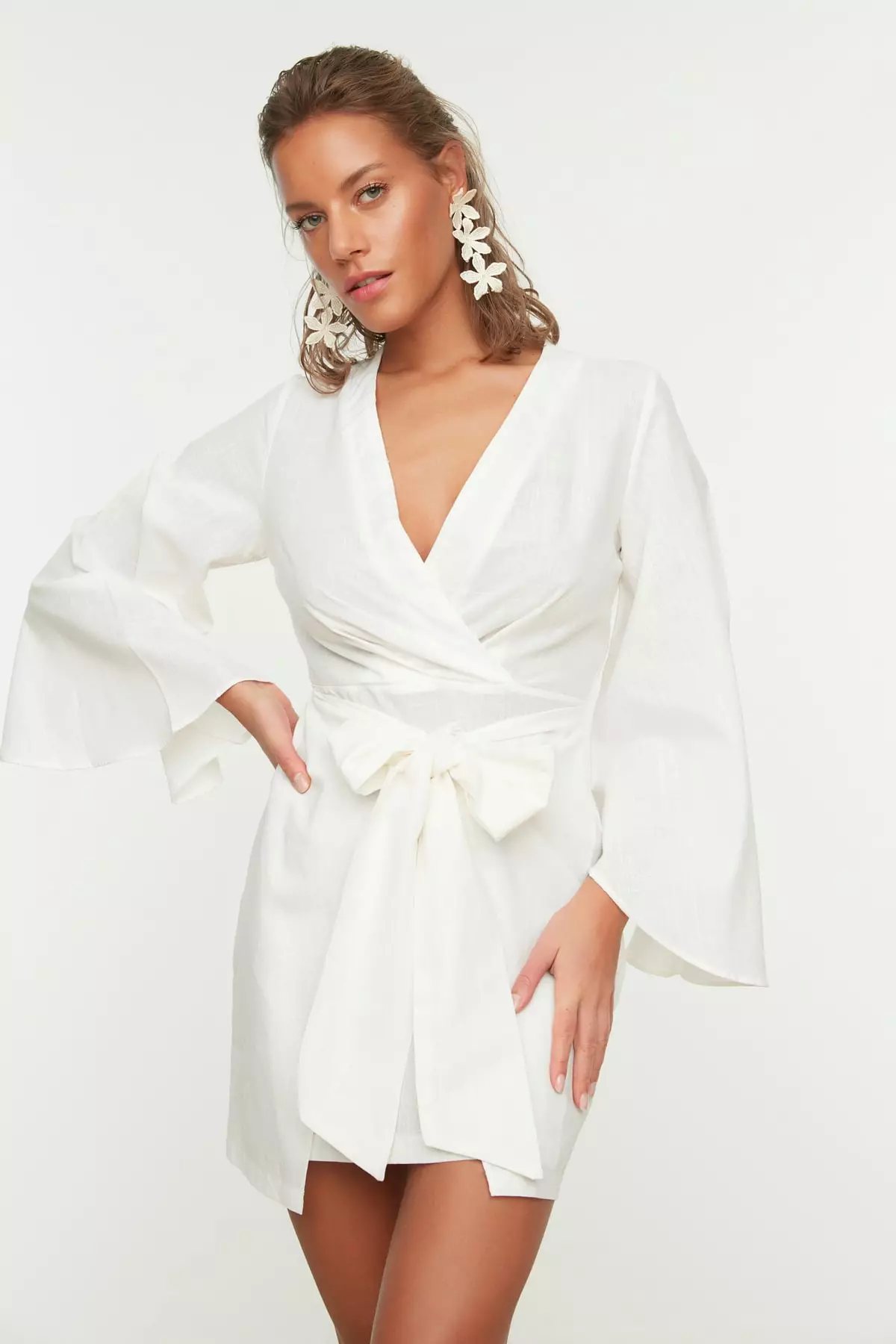 Buy Trendyol Tie Detailed Linen Look Dress 2024 Online ZALORA