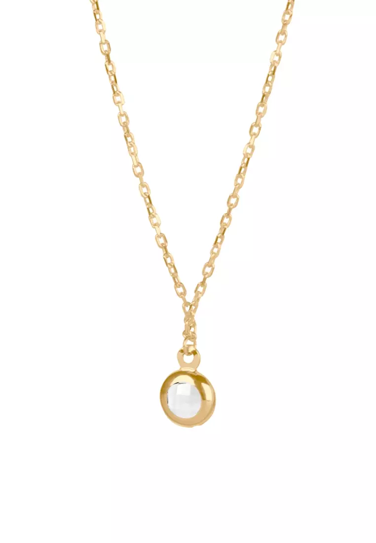 Birthstone Sphere Necklace White Quartz 14k Gold