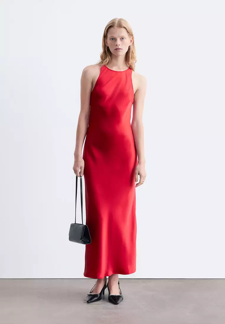 Sleeveless Satin Midi Dress