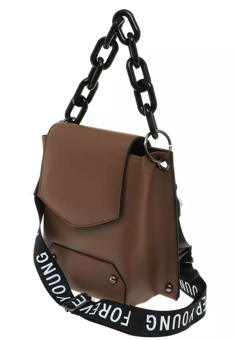 Xena Slingbag Wanita Tali Rantai Motif Polos High Quality Premium - Brown