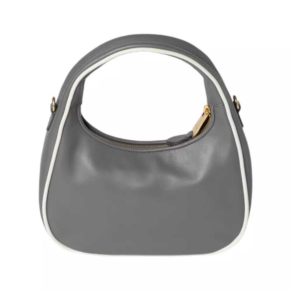 Wander Soft Smooth Leather Hobo Bag Marble Gray / White