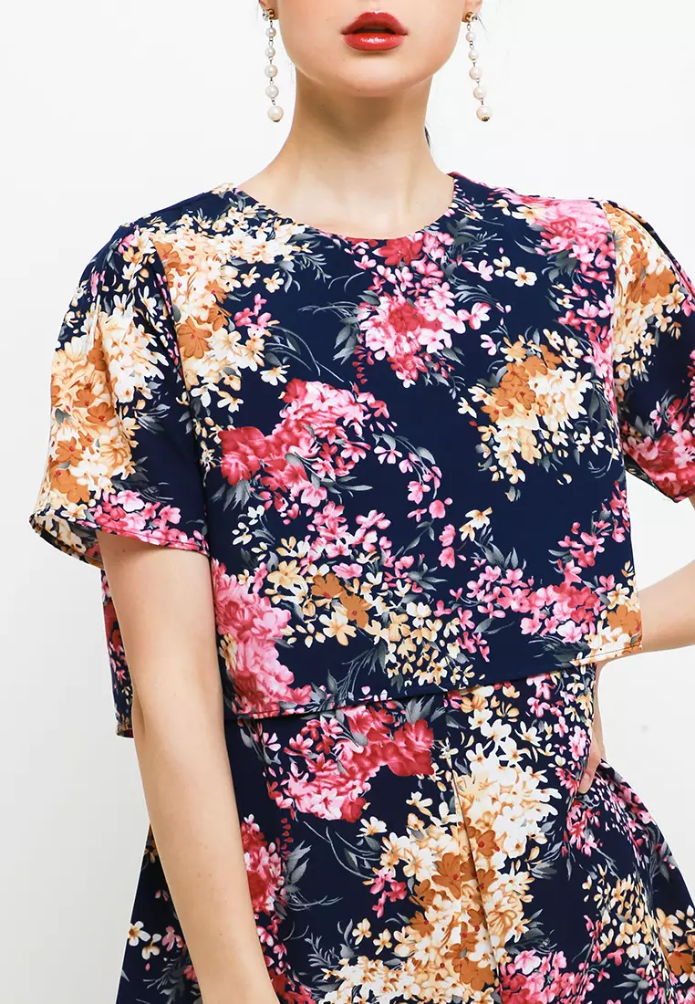 Tirsha Dress In Navy Floral Print