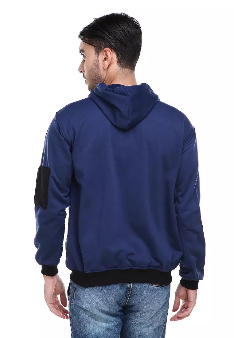 Clover Jaket Hoodie Bomber Beludru Pria Kasual Jacket Casual Material Fleece ORIGINAL - Navy