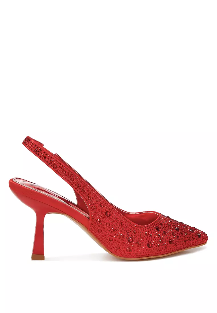 Discount on London Rag  shoes - SKU: Luxurious Satin Pearl Slingback Sandals in Red
