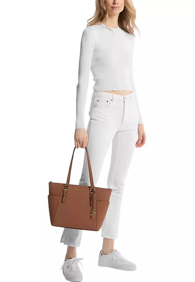 Charlotte Large Saffiano Leather Top-Zip Tote Bag in Brown 35T0GCFT7L