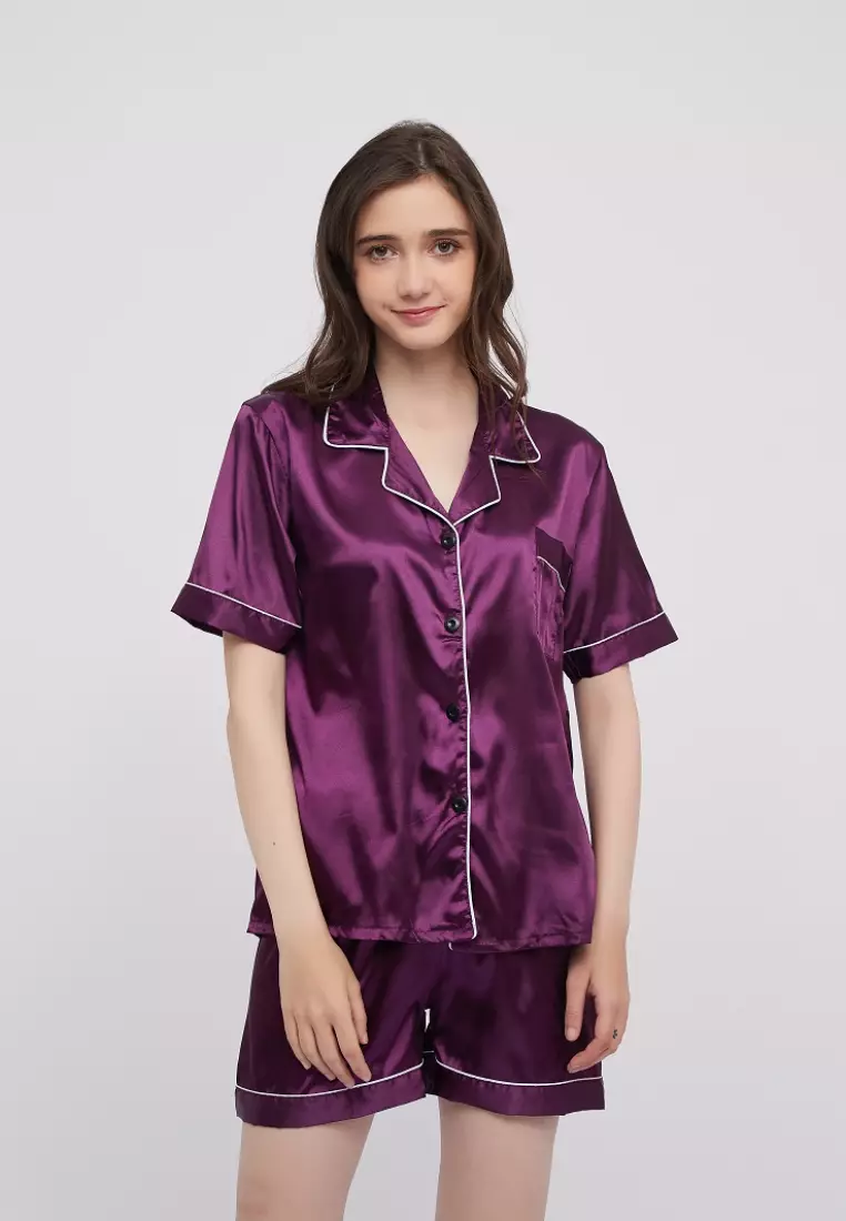 Basic Silk Pajama Short Sleeves Set Lounge Wear Sleepwear – Shapes & Curves
