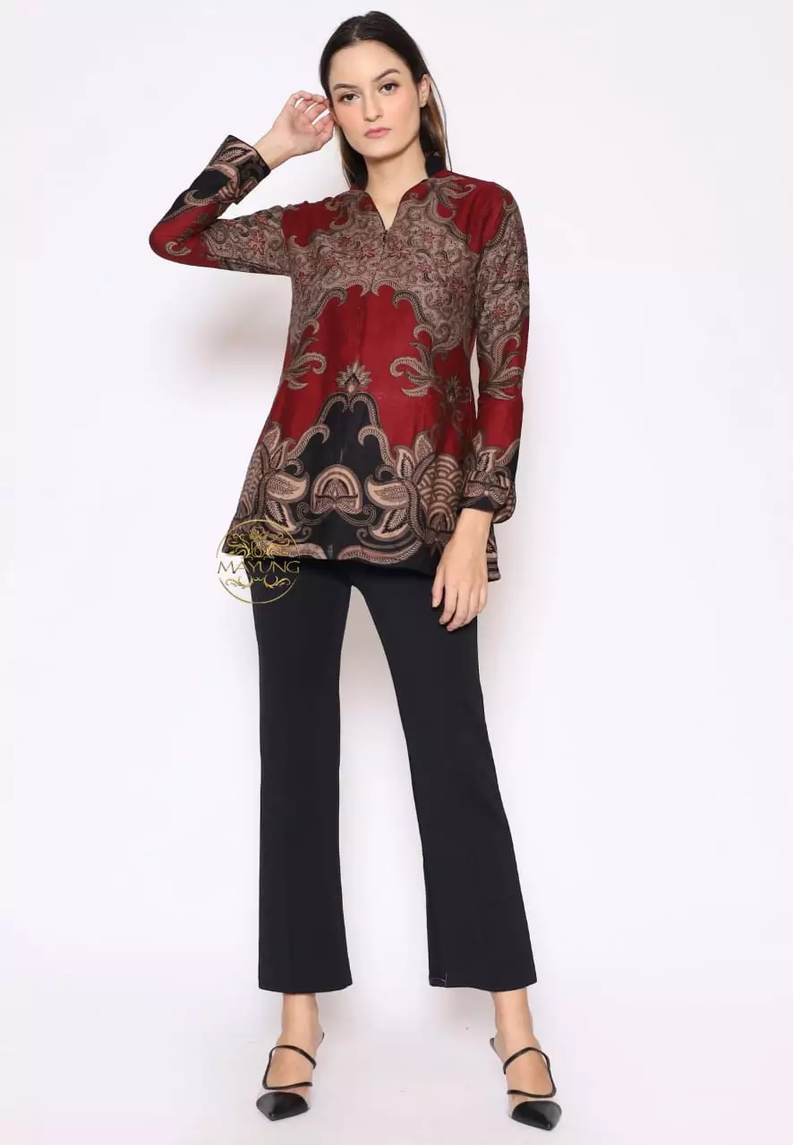 Blouse Batik Gana Maron Premium Slimfit Elegan
