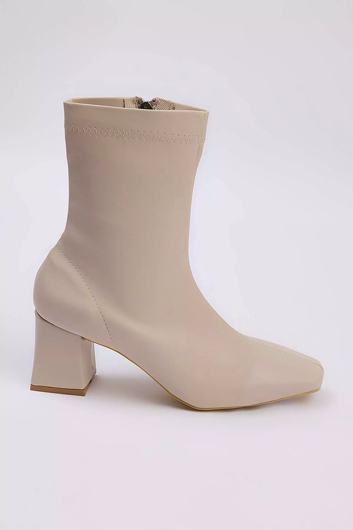 Beige Stretch Zippered Women's Block Heeled Boots Takaw26Bo00002