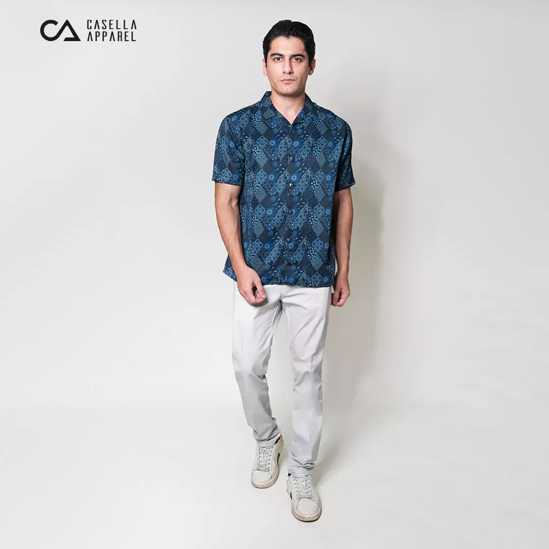 Casella Kemeja Lengan Pendek Kerah Terbuka | Cuban Camp Bowling Collar Xantif Edition 2360 Navy