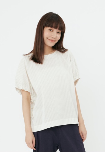 so that's me white Grace Cotton Drawstring Puff Sleeves Top Shirt Stripe white D6BB8AAA2AAE87GS_1