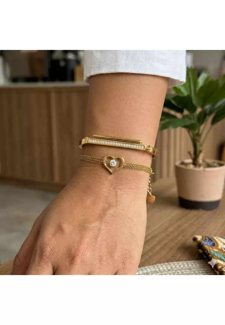 Women Gold Stainless Steel Bangle Bracelet DKJ.3.10023-2