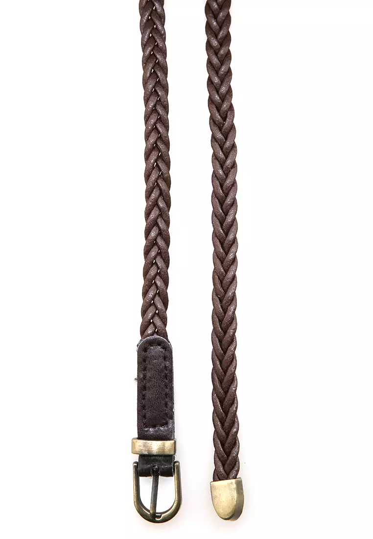 Imani Aksesoris Fashion Wanita Ikat Pinggang Model Kepang Casual Belt Slim Design Material Leather ORIGINAL - Brown